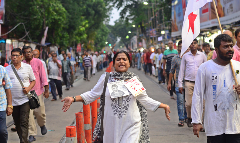 Left protests against arrest of DYFI leader Kalatan Dasgupta