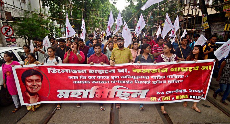 Left protests against arrest of DYFI leader Kalatan Dasgupta