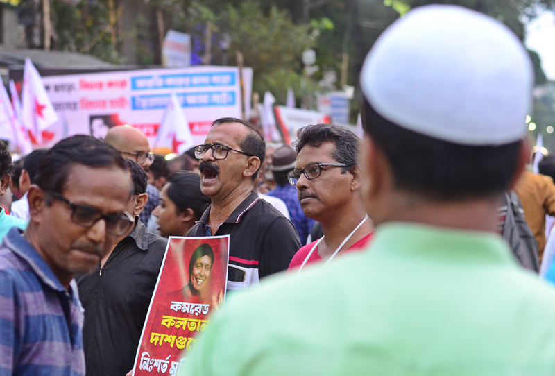 Left protests against arrest of DYFI leader Kalatan Dasgupta