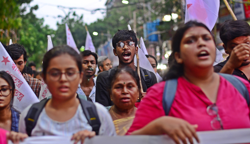 Left protests against arrest of DYFI leader Kalatan Dasgupta