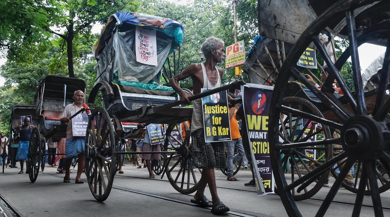 Rickshaw pullers demand justice for RG Kar victim in Kolkata