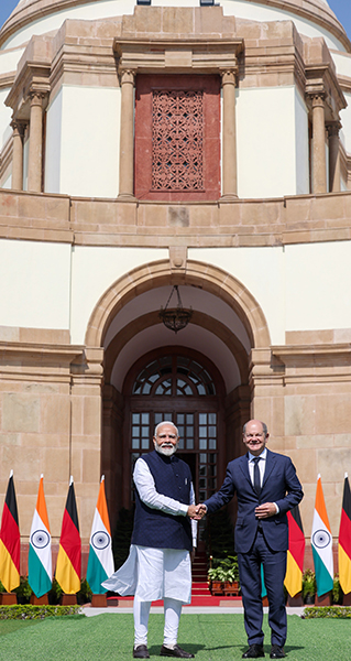 PM Modi meets German Chancellor Olaf Scholz at Hyderabad House in New Delhi