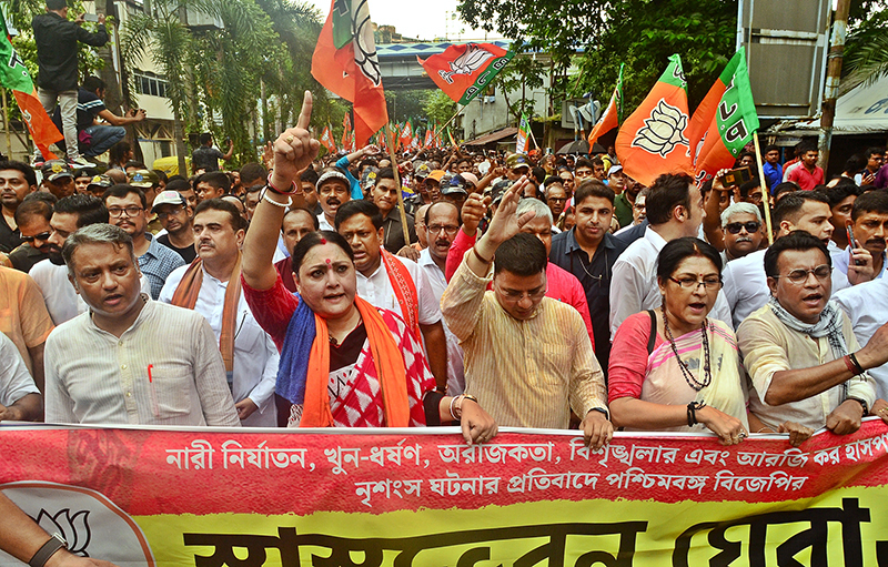 West Bengal BJP leaders lead protest march to Swasthya Bhawan demanding justice for RG Kar rap-murder victim