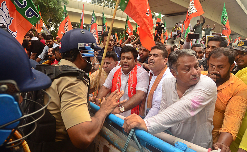 West Bengal BJP leaders lead protest march to Swasthya Bhawan demanding justice for RG Kar rap-murder victim