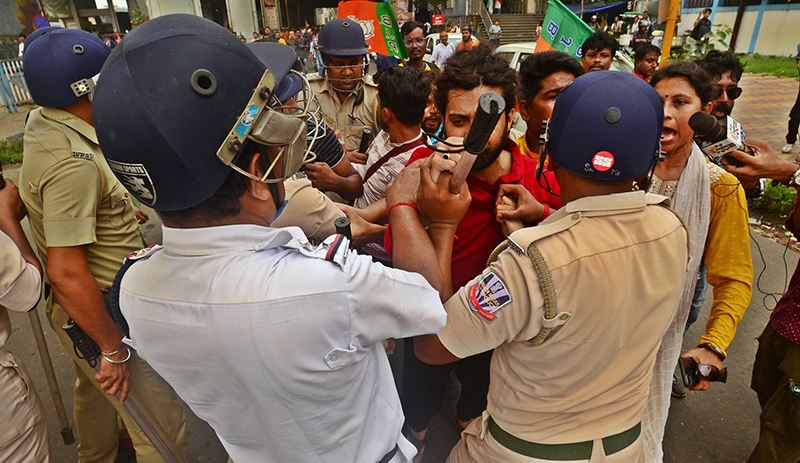 West Bengal BJP leaders lead protest march to Swasthya Bhawan demanding justice for RG Kar rap-murder victim