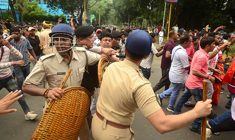 West Bengal BJP leaders lead protest march to Swasthya Bhawan demanding justice for RG Kar rap-murder victim