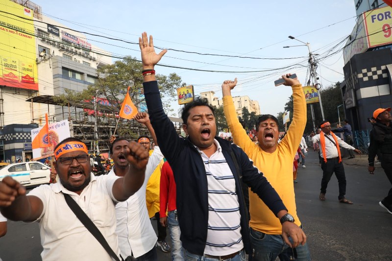 IN IMAGES: Hindu Jagran Manch holds protest march in Kolkata against ISKCON monk’s arrest in Bangladesh