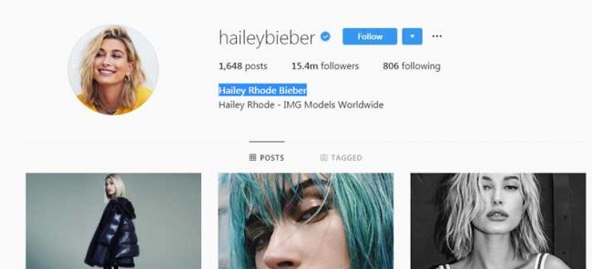 Hailey Baldwin changes her last name to Beiber on Instagram