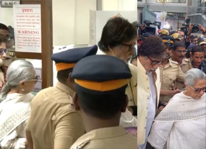 Amitabh and Jaya Bachchan walk out hand-in-hand after casting their votes in Lok Sabha polls