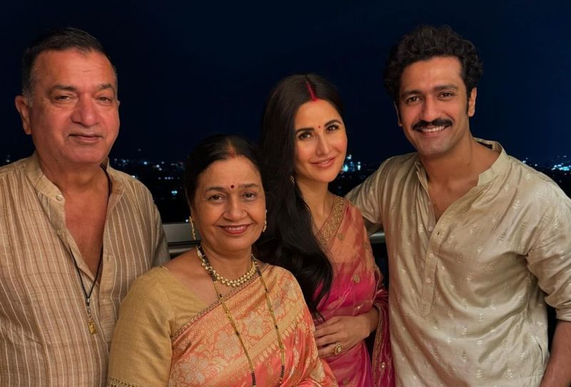 Katrina Kaif wears gorgeous pink sare, flaunts sindoor during Karwa Chauth celebration with family 