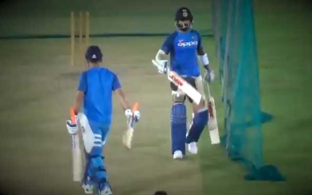 Virat Kohli makes 'helicopter' gesture to welcome MS Dhoni to nets