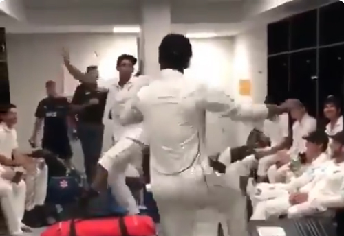 After Test match victory against Pakistan, New Zealand cricketers celebrate with Bhangra