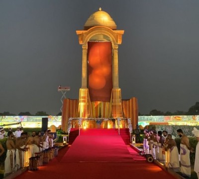 View of the India Gate ahead of the unveiling of Netaji's statue in Delhi