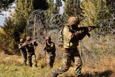 Army personnel patrolling at the Line of Control