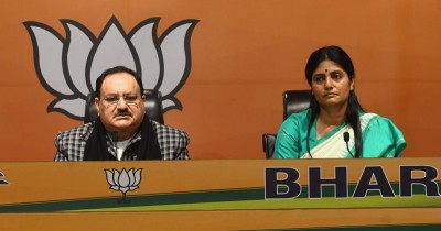 JP Nadda with Apna Dal leader Anupriya Patel at press conference in Delhi