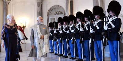 Queen Margrethe II of Denmark welcomes Prime Minister Narendra Modi