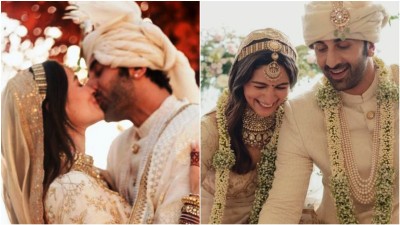 Ranbir Kapoor, Alia Bhatt get married in their 'favourite spot', share wedding pics sealed with a kiss