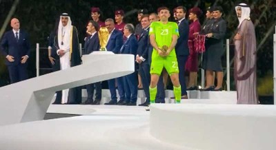 Video of Argentinian goalkeeper Emiliano Martinez making 'lewd' gesture during Golden Glove presentation ceremony goes viral