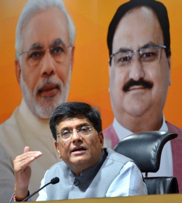 Piyush Goyal addresses media at BJP headquarters in Delhi