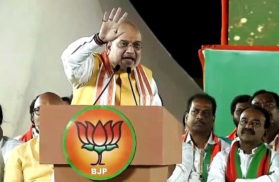 Amit Shah addresses public meeting at Hyderabad's Tukkuguda