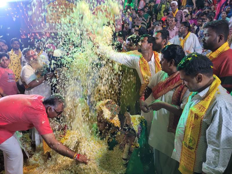 Flower Holi at Yamuna ghat in Vrindavan