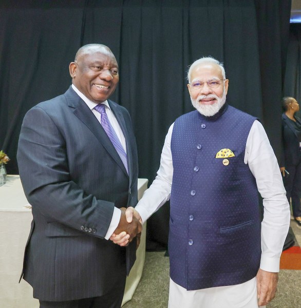 Narendra Modi meets Cyril Ramaphosa on sidelines of BRICS Summit in South Africa on August 23.