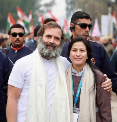 Rahul Gandhi during Bharat Jodo Yatra in Kashmir's Udhampur