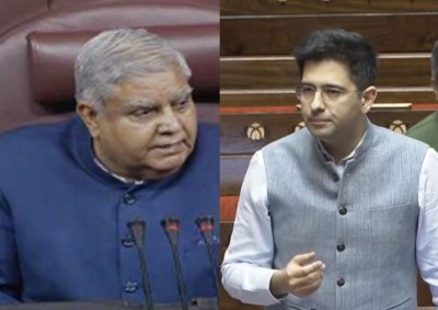 Parliament security breach: Jagdeep Dhankhar warns Raghav Chadha over hand gesture