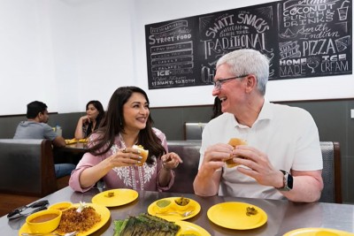 Tim Cook is in Mumbai and Madhuri Dixit introduces him to vada pav. His verdict: 'delicious'