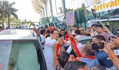 BJP chief JP Nadda receives warm welcome in Udaipur