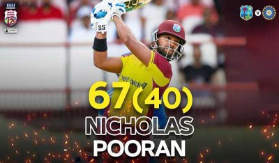 Nicholos Pooran hits stylish 67, helps West Indies win second T20I against India