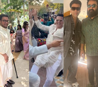 Akshay, Mohanlal perform bhangra as Aamir Khan walks with stick at  Disney Star India head's family wedding