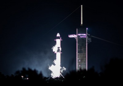 In image SpaceX Falcon 9 rocket, Dragon spacecraft at NASA's Kennedy Space Center in Florida