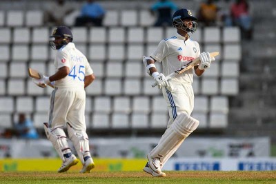 Jaiswal, Rohit break Windies spine with tons, India reach 312/2 on day 2