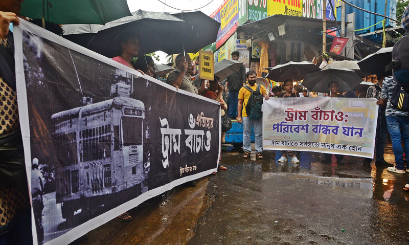 Protest held in Kolkata against Bengal govt's decision to discontinue tram services