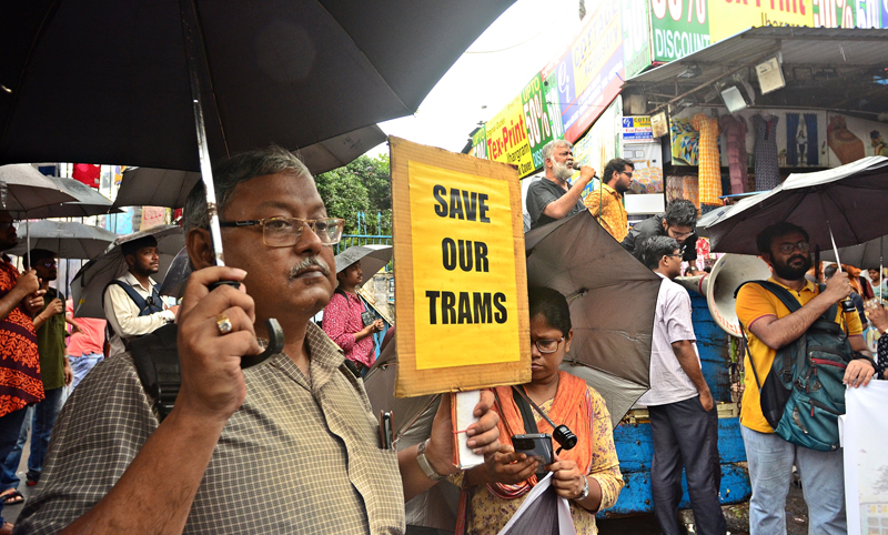 Protest held in Kolkata against Bengal govt's decision to discontinue tram services