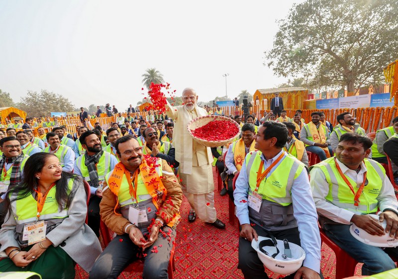 PM Modi launches Ram Mandir amid a gathering of seers and celebrities