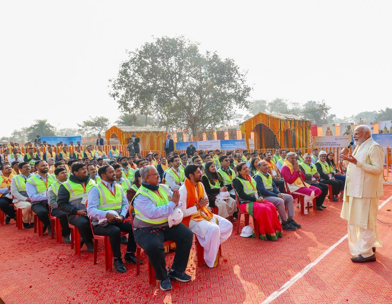 PM Modi launches Ram Mandir amid a gathering of seers and celebrities