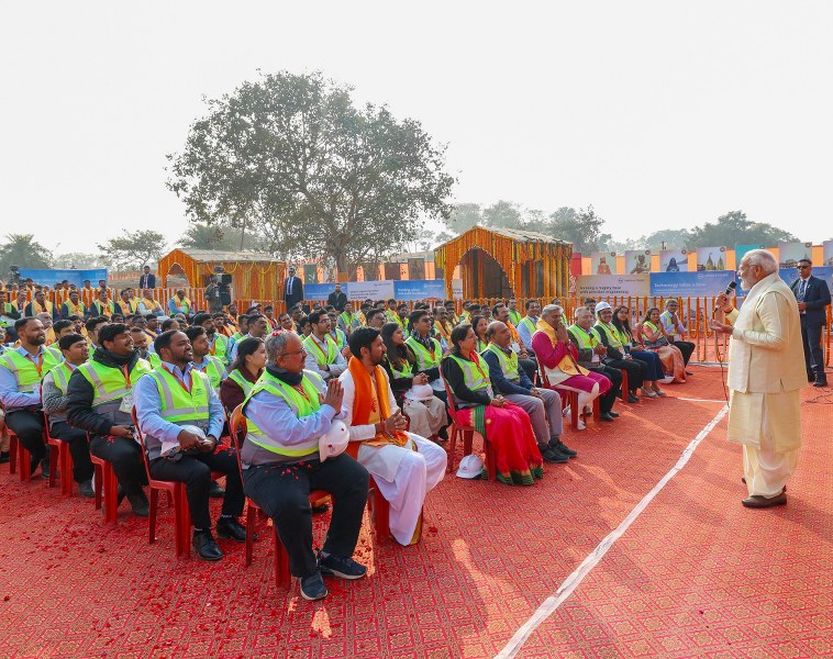 PM Modi launches Ram Mandir amid a gathering of seers and celebrities