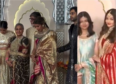 Big B makes elegant entry with family at Anant-Radhika wedding, Aishwarya arrives with daughter separately