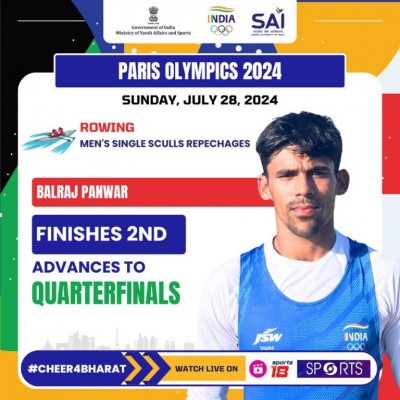 Balraj Panwar keeps medal hopes alive, finishes second in repechage round of men's singles sculls quarterfinals