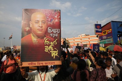 Massive protest held in Kolkata over ISKCON monk Chinmoy Krishna Das's arrest in Bangladesh