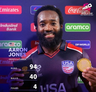 US star Aaron Jones smashes unbeaten 40-ball 94 to help hosts beat Canada by 7 wickets in T20 World Cup opener