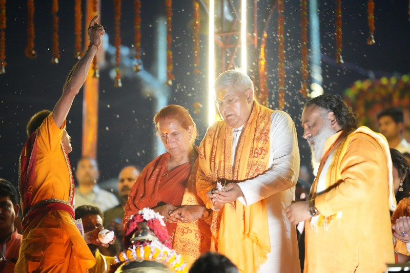 Vice-President Jagdeep Dhankhar pays obeisance to Saryu River with aarti at Ayodhya