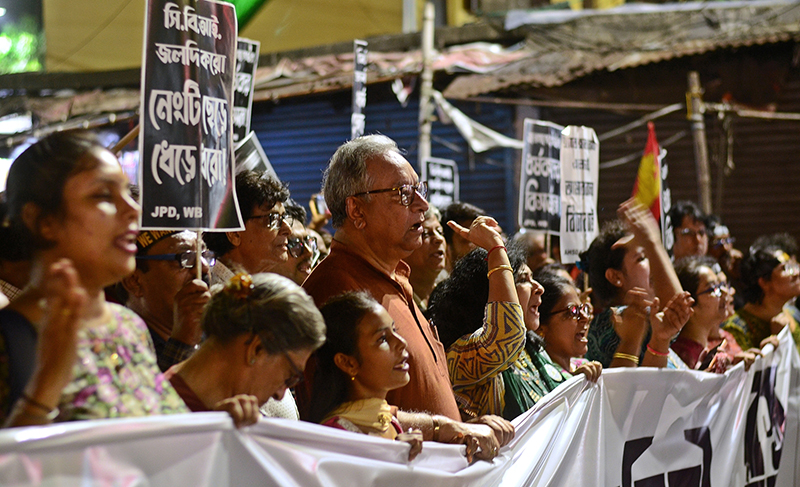 Protest rally demanding justice for RG Kar victim continues on eve of Mahalaya