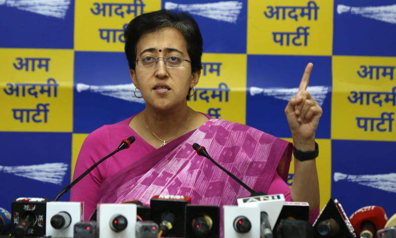 Delhi minister Atishi holds press conference