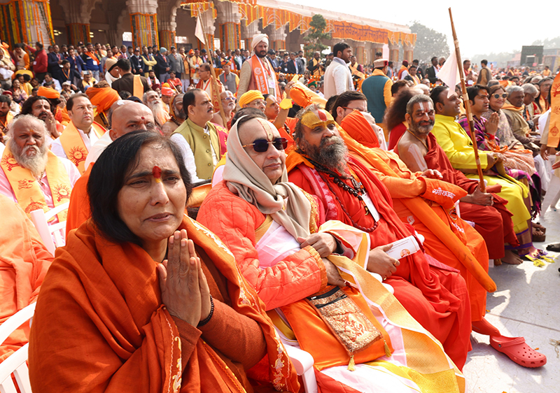 PM Modi launches Ram Mandir amid a gathering of seers and celebrities