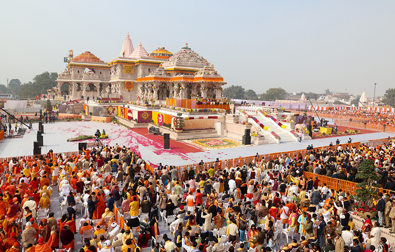 PM Modi launches Ram Mandir amid a gathering of seers and celebrities