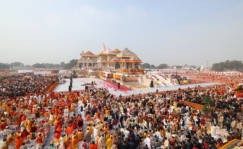 PM Modi launches Ram Mandir amid a gathering of seers and celebrities