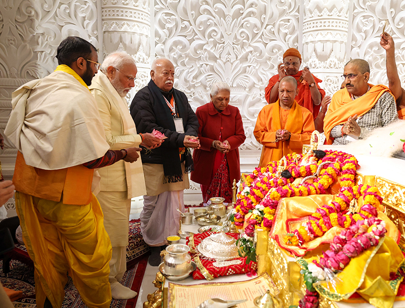 PM Modi launches Ram Mandir amid a gathering of seers and celebrities